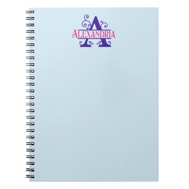 Pink Custom Name Purple Floral Monogram Personal  Notebook (Front)