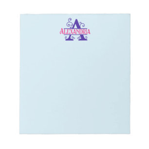Pink Custom Name Purple Floral Monogram Personal  Notepad