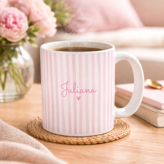 Pink Custom Name Striped Cup Gift For Her 