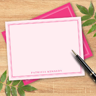 Pink Custom Name Two Border Design Personalized  Note Card