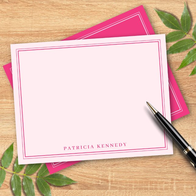 Pink Custom Name Two Border Design Personalized  Note Card (Creator Uploaded)