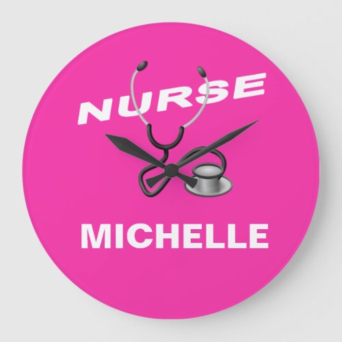 Pink Custom Nurse Name Large Clock