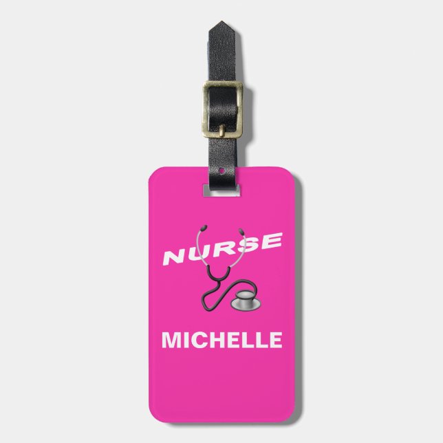 PINK  Custom Nurse Name Luggage Tag (Front Vertical)