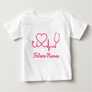 Pink Custom Nurse Name Stethoscope Heart Life Line Baby T-Shirt