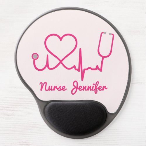 Pink Custom Nurse Name Stethoscope Heart Life Line Gel Mouse Pad