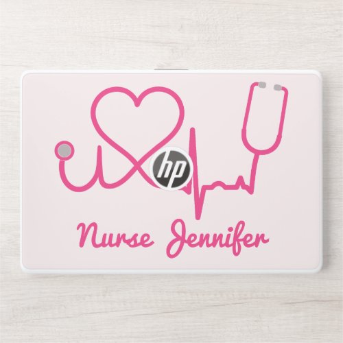 Pink Custom Nurse Name Stethoscope Heart Life Line HP Laptop Skin