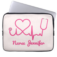 Pink Custom Nurse Name Stethoscope Heart Life Line