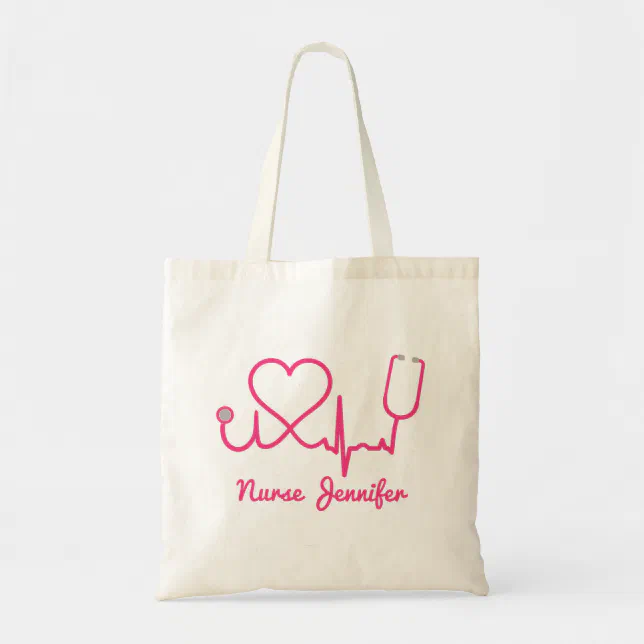 CafePress RN Heart Pink Stethoscope Tote Bag - Natural Canvas Reusable Shopping Bag, Two Sizes - View #8