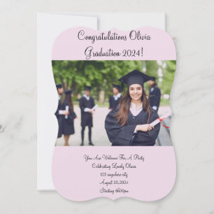 Pink custom one photo graduation invitation
