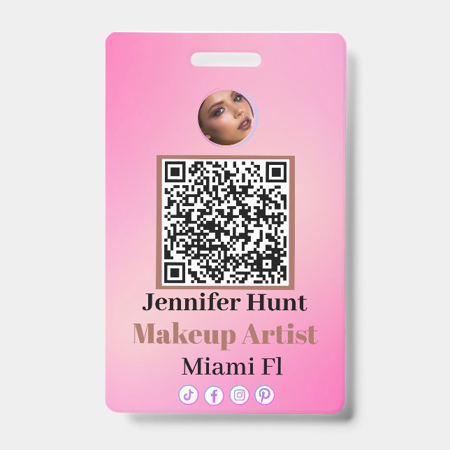 Pink Custom Personalized Badges Name Tag QRcode  (Front)
