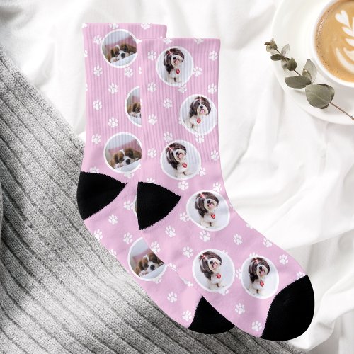 Pink Custom Pet Dog Photo Collage Socks