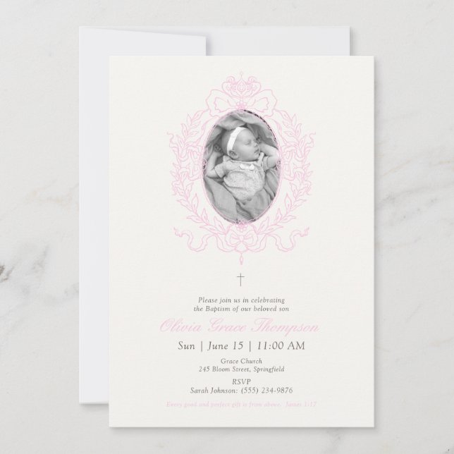 Pink Custom Photo Baptism Invitation (Front)