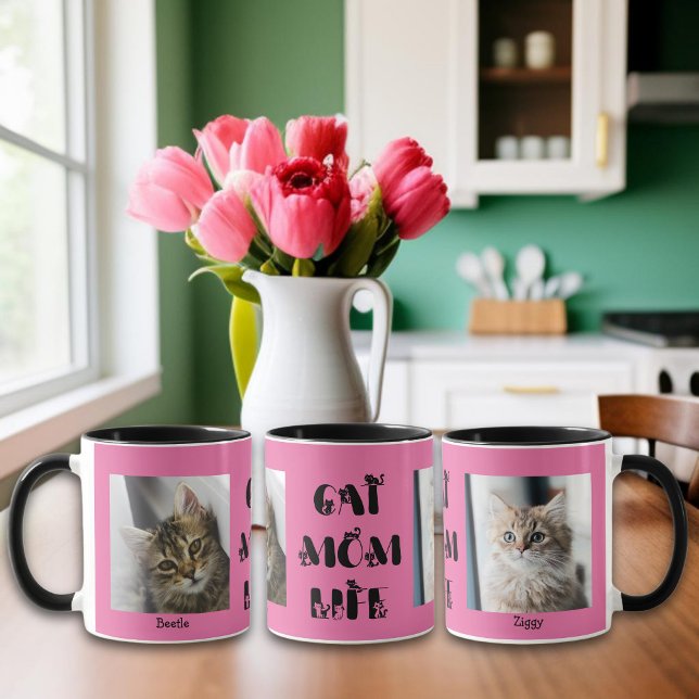 Pink Custom Photo Cat Mom Life Mother's Day  Mug (Creator Uploaded)