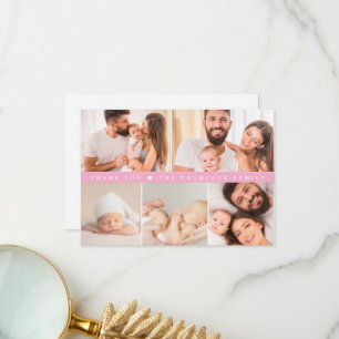 Pink Custom Photo Collage Baby Shower Thank You Card