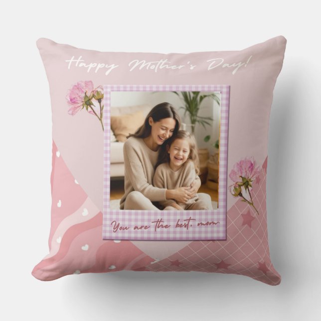 Pink Custom Photo Collage Throw Pillow (Front)