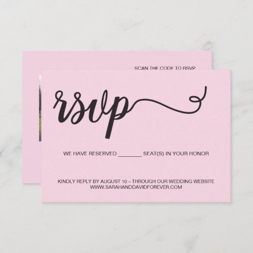 Pink Custom Photo QR code Wedding website  RSVP Card