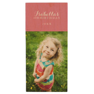 Pink Custom Photo Wood USB Flash Drive