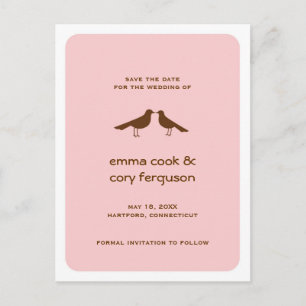 Pink custom save the date love birds flat card