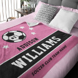 Pink Custom Soccer Name and Number Fleece Blanket<br><div class="desc">A fun soccer-themed fleece blanket featuring a soccer ball with player number, first and last name, star accents, and custom team name. The playful pink and black color block design is perfect for soccer players who love to stand out. All text and colors are fully customizable to match any team...</div>