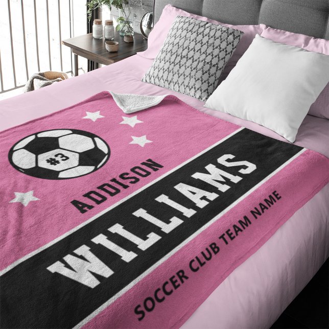 Pink Custom Soccer Name and Number Fleece Blanket (Creator Uploaded)