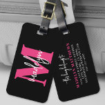 Pink Custom Traveler Initial Name Monogram Luggage Tag<br><div class="desc">Create Your Own Stylish Modern Custom World Traveler Girly Black and Hot Pink Name Monogram Luggage Tag. This bold and chic luggage tag adds a fun and personalized touch to any travel adventure, perfect for the world traveler or anyone who loves a little glam on the go. The front features...</div>