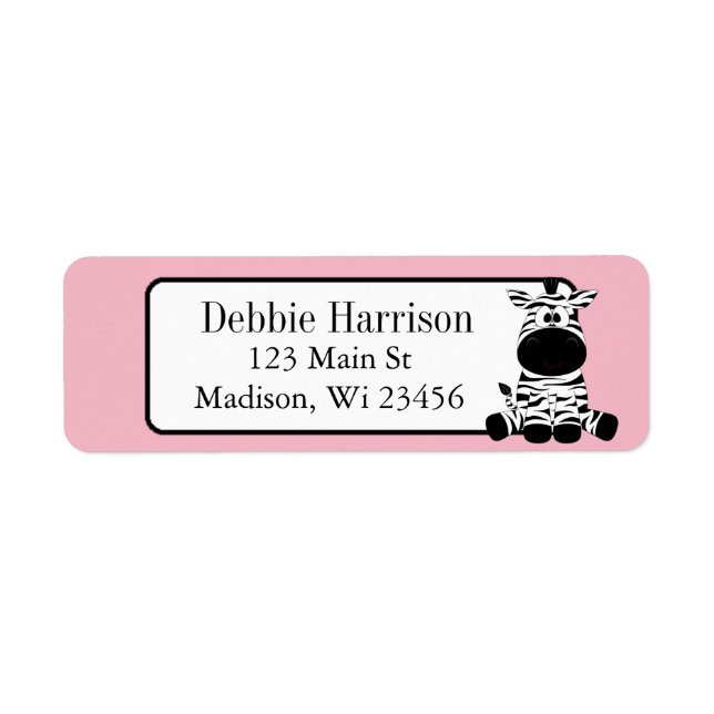 Pink Custom Zebra Stripes Return Address Labels (Front)