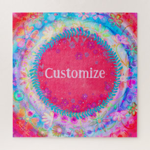 Pink Customizable Fun Floral Name Jigsaw Puzzle