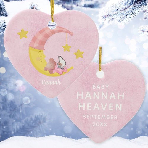 Pink Customizable Girl Baby Loss Christmas Heart Ceramic Ornament