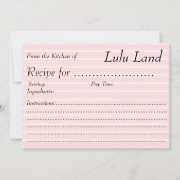 Pink Customize Recipe Card by LulusLand at Zazzle