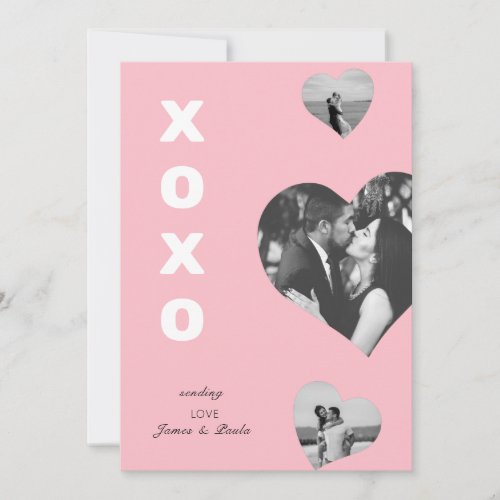 pink cute 3 photo heart Valentines day xoxo Card
