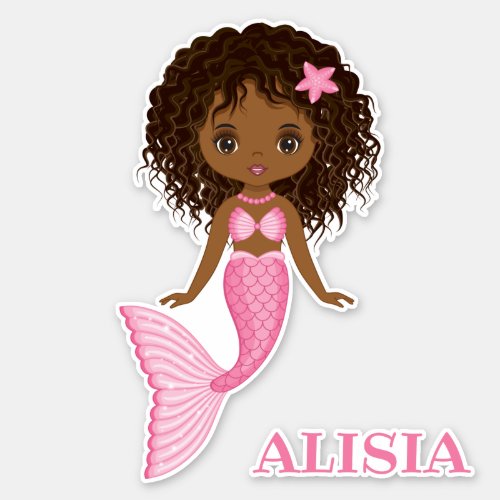 Pink Cute African American Mermaid Vinyl Sticker