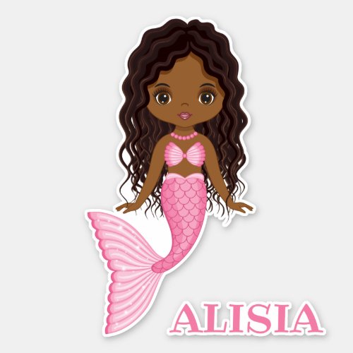 Pink Cute African American Mermaid Vinyl Sticker