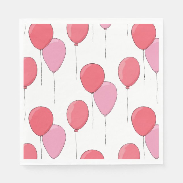 Pink cute air balloon. Kids girl birthday pattern Napkins (Front)