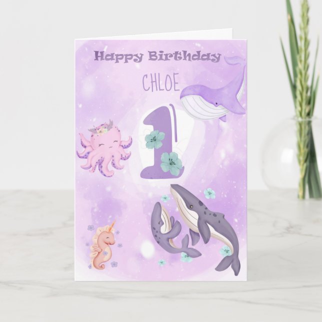 Pink Cute Animal 1st Birthday Card (Front)