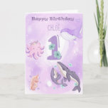 Pink Cute Animal 1st Birthday Card<br><div class="desc">A cute and pink card with sea animals on it to celebrate a special little girl's 1st birthday! Personalize for an extra special touch.</div>