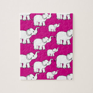 Pink Cute Animal Pattern Cartoon Elephant Pattern Jigsaw Puzzle