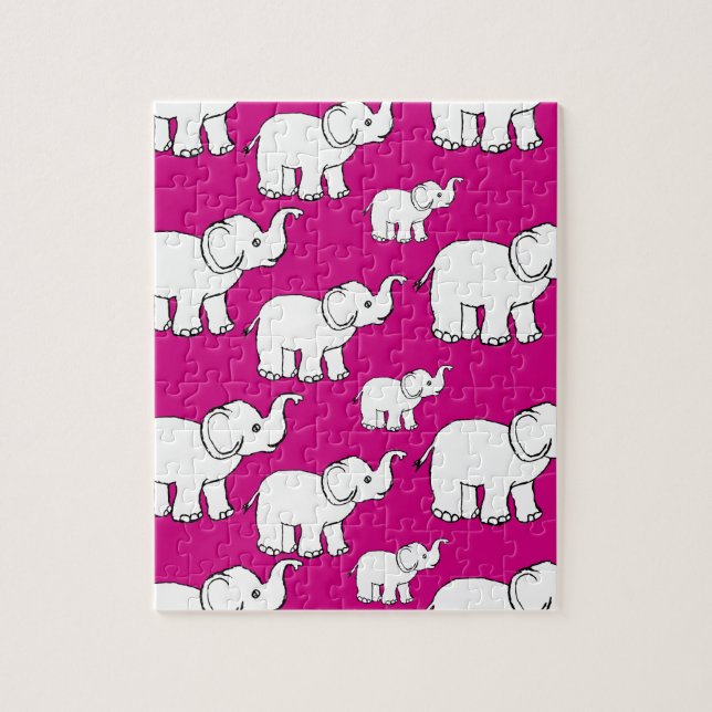 Pink Cute Animal Pattern Cartoon Elephant Pattern Jigsaw Puzzle (Vertical)