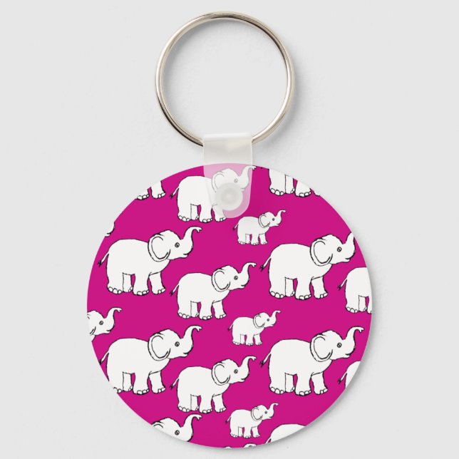 Pink Cute Animal Pattern Cartoon Elephant Pattern Keychain (Front)