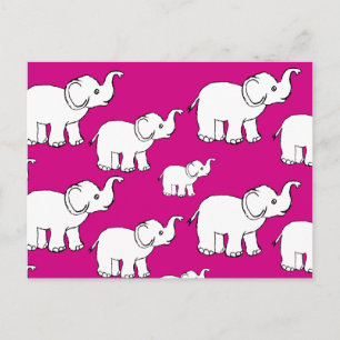 Pink Cute Animal Pattern Cartoon Elephant Pattern Postcard