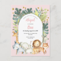 Pink cute animals, jungle safari 1st birthday