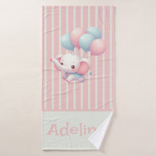 Pink, Cute baby elephant Bath Towel