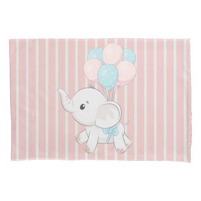 Pink, Cute baby elephant Pillow Case (Front)