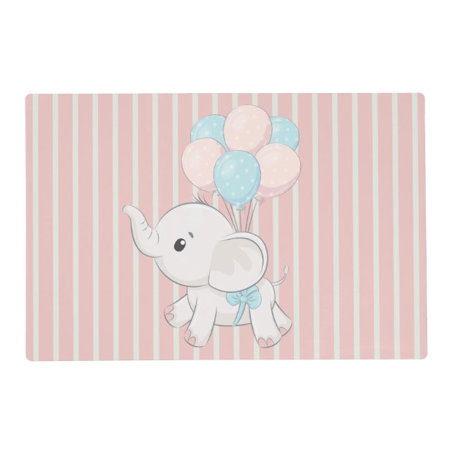 Pink, Cute baby elephant Placemat (Front)