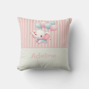 Pink, Cute baby elephant Throw Pillow