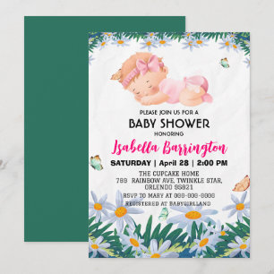 Pink Cute Baby Girl Daisy flowers baby shower kids Invitation