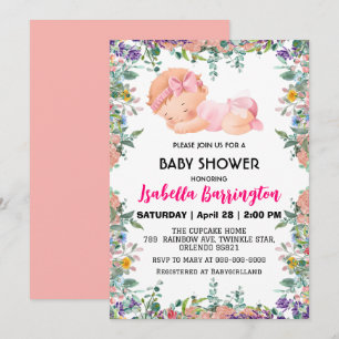 Pink Cute Baby Girl flowers baby shower kids Invitation