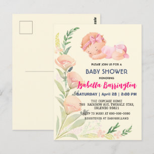 Pink Cute Baby Girl tulip flowers baby shower kid Postcard