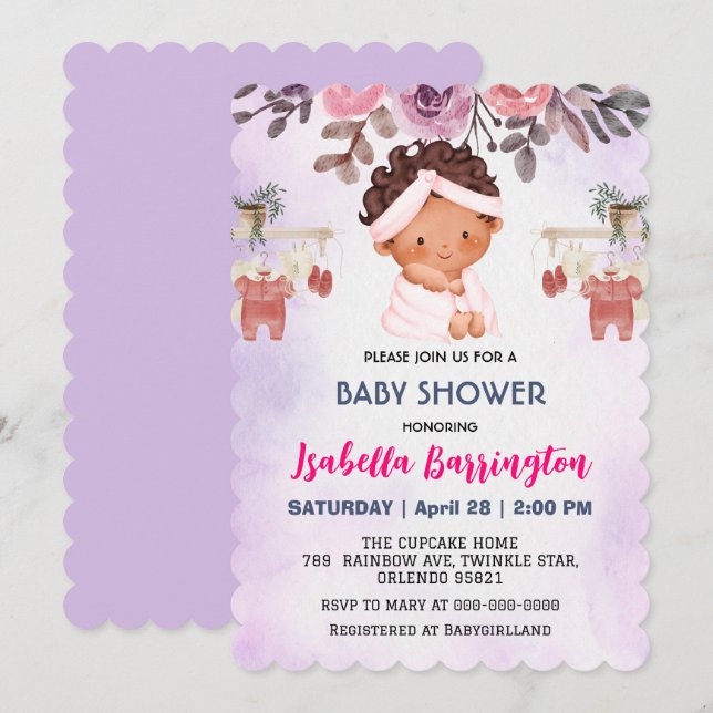 Pink Cute Baby Girls Rose flowers kids baby shower Invitation (Front/Back)