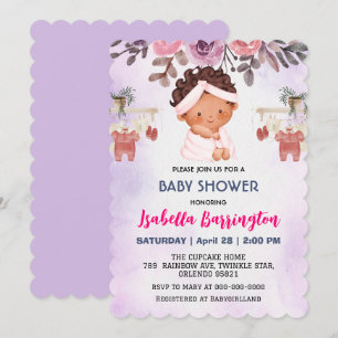Pink Cute Baby Girls Rose flowers kids baby shower Invitation