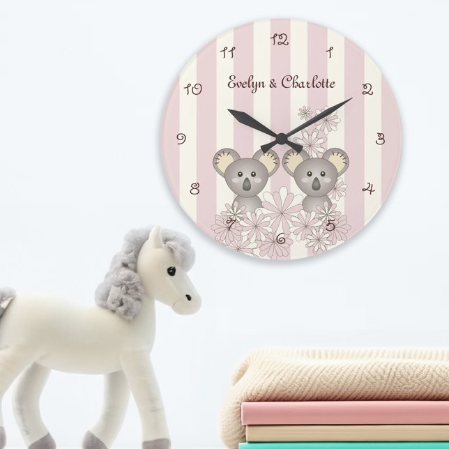 Pink Cute Baby Koala Girl Twin Nursery / Kids Room Large Clock (Creator Uploaded)
